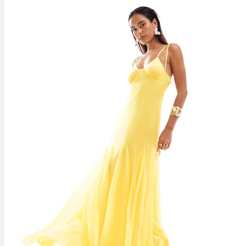 Flowy yellow wedding guest dress